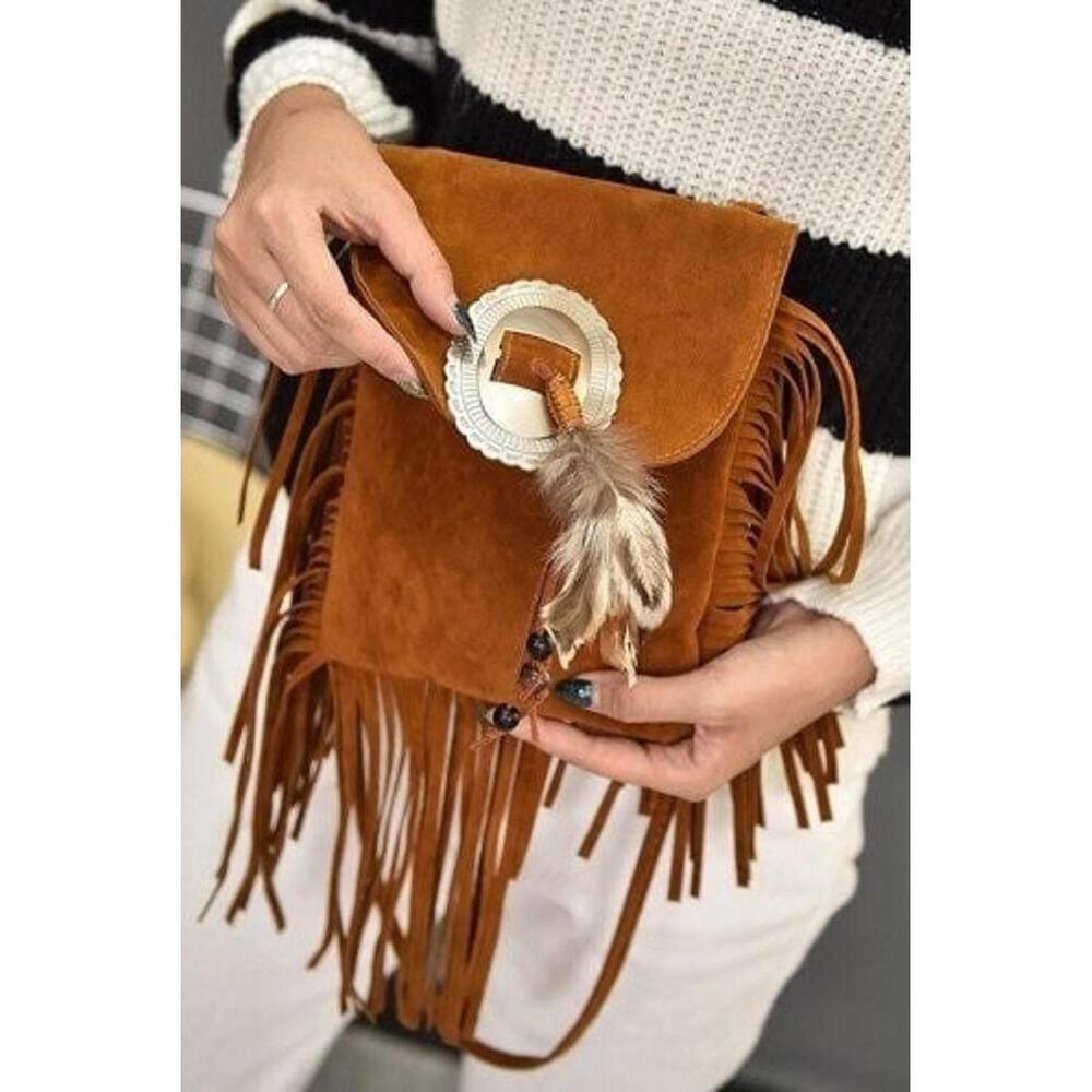 Boho Fringe Crossbody Bag Tan Brown Western Festival Purse NWT - Picture 5 of 7